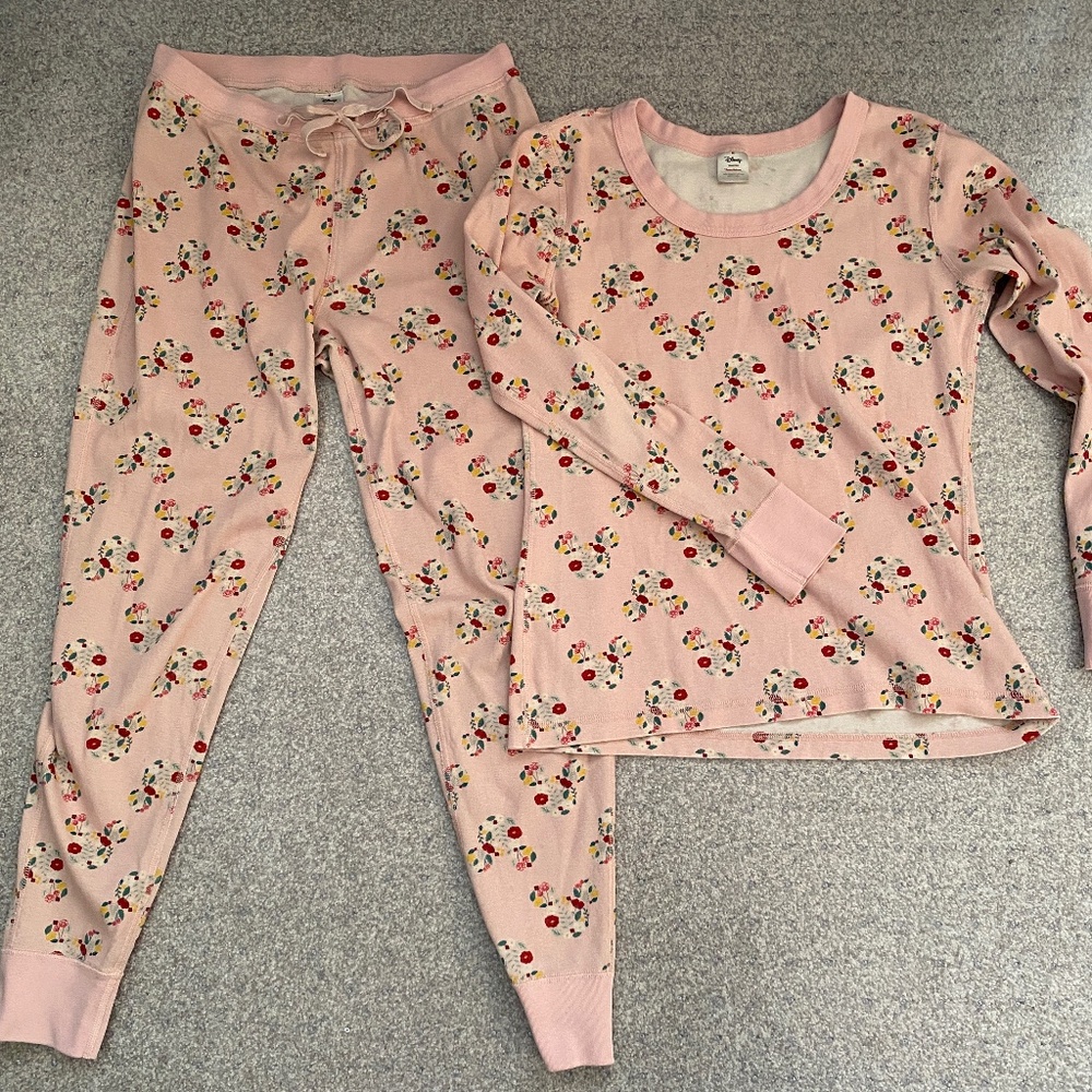 Hannah Anderson Pink Floral Disney  Long John Pajama Set: Top and Bottoms Size M